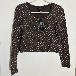 Brown Floral Long Sleeve Top